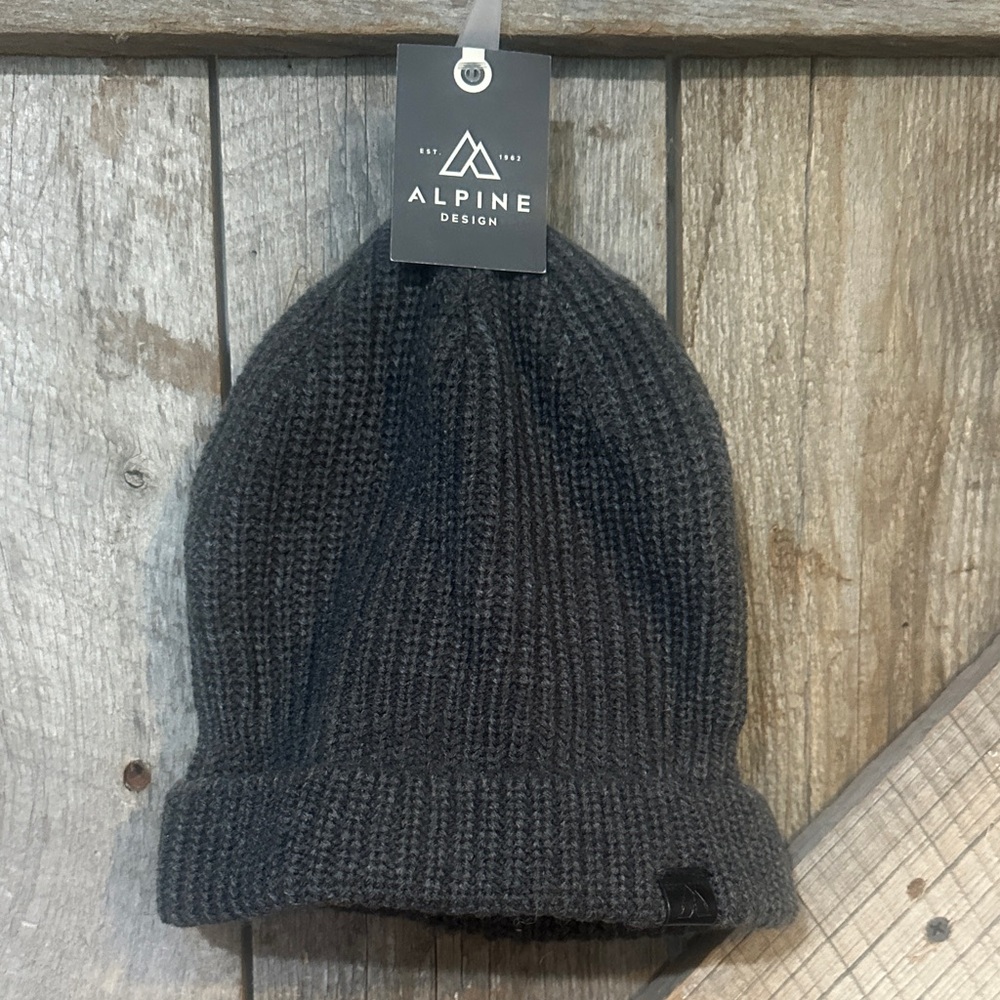 Alpine Design Charcoal Knit Beanie with Folded Cuff